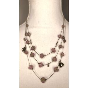 Betsy Johnson Vintage Tzarina collection rose pink floral 3 tier necklace